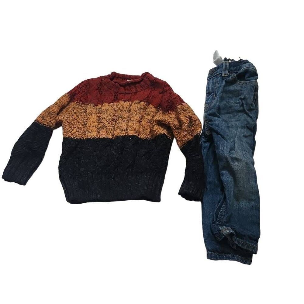 Boys Size 12 Months Sweater & Jeans Outfit OshKosh Jeans Cat & Jack Sweater